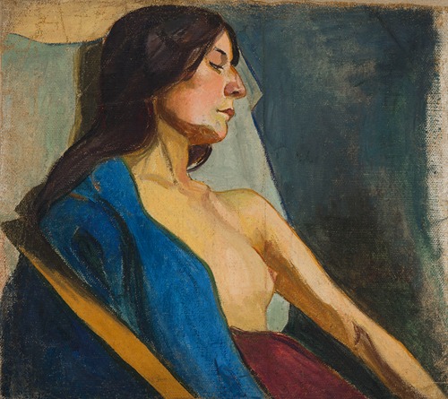 Female Semi-Nude in a Blue Scarf