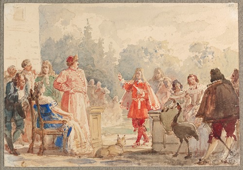 Jan III Sobieski with his family on a terrace in Wilanów listening to the poem by Canon Ustrzycki ‘Sobiesciada’ (1686)