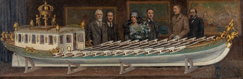 Het model van de staatsiesloep van Napoleon Bonaparte, gebruikt voor zijn bezoek aan Antwerpen in 1810 voorgesteld aan A.M. Koning Albert en H.M. Koningin Elisabeth in 1933