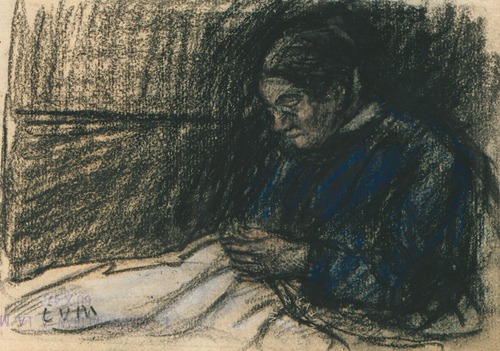 Oude, naaiende vrouw
