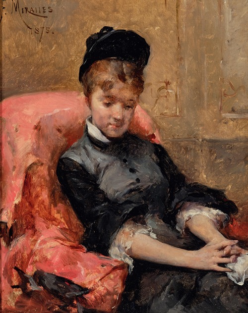 A Young Girl Lost in Thought, Sitting in a Red Armchair