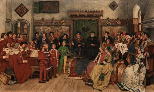 De toonzetter Benedictus des Hertogen met stadsspeellieden en zangers voor de nieuwe Magistraat