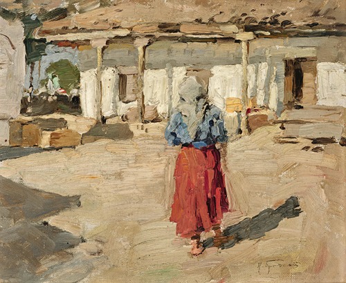 A Peasant Woman in a courtyard