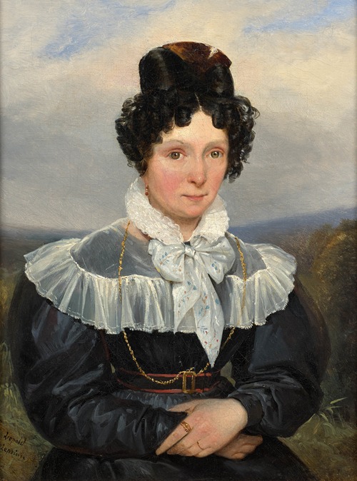 Jeune femme en buste sur un fond de paysage