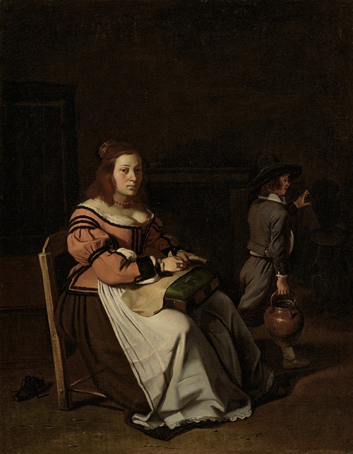 A lady sewing lace in an interior