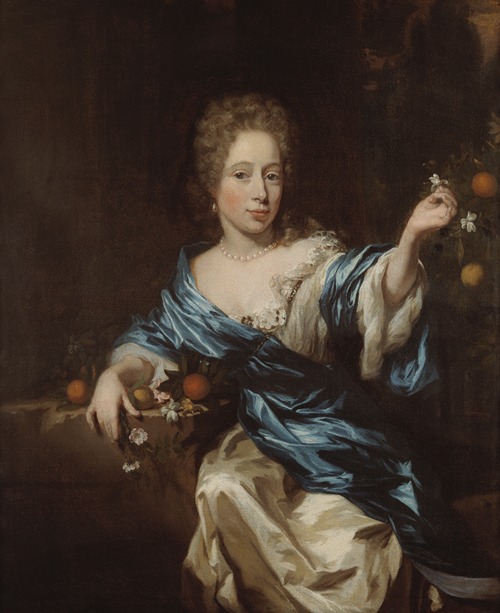Portret van dame bij een fontein