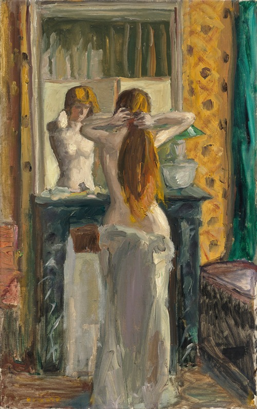 Femme à demi-nue ou Nu se coiffant devant la glace