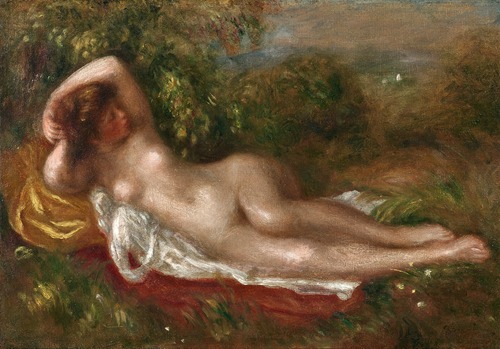 Jeune femme nue couchée dans l’herbe