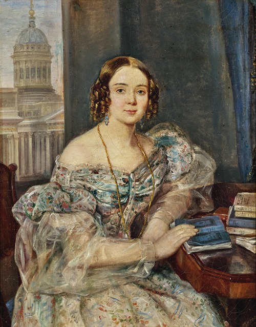 Portrait of a Young Lady with the Kazan Cathedral in St. Petersburg in the Background