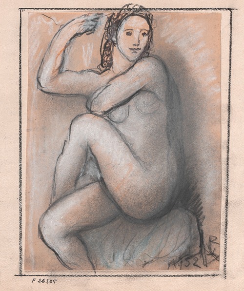 Female nude sitting upright with legs crossed