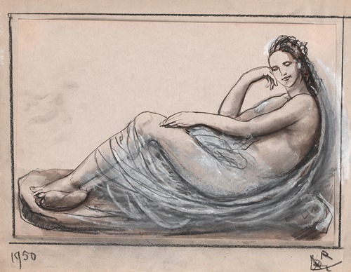Sleeping female nude in white fabric