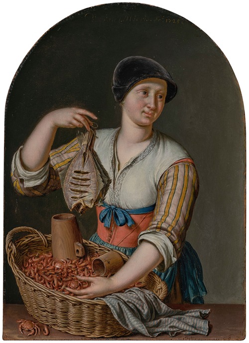 A woman selling fish and shrimp