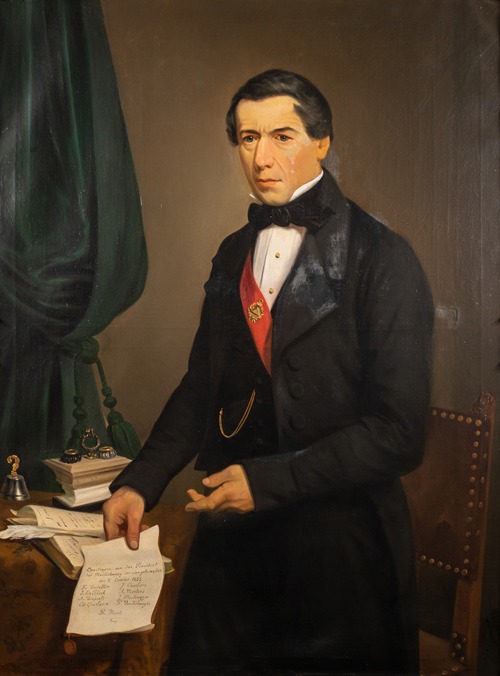 Portret van François Van de Putte, voorzitter van de Maatschappij der vier gekroonden.