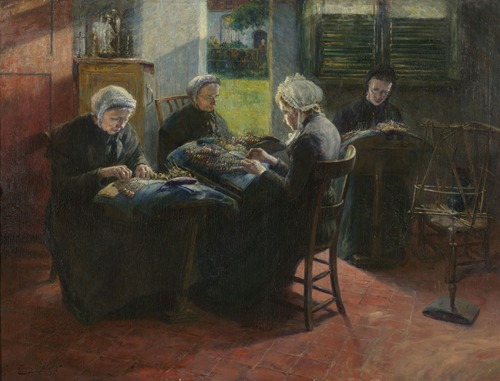 Lace-worksters at the Beguinage in Gand