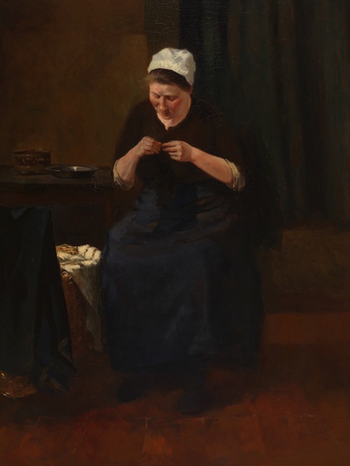 Vrouw, zittend met naaiwerk