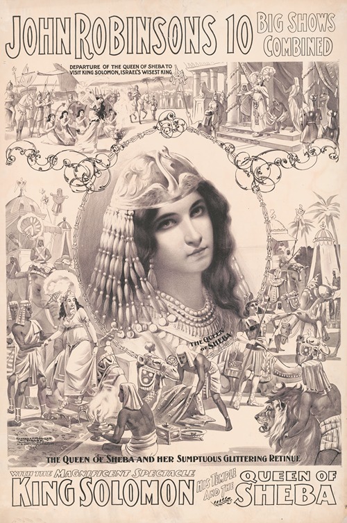 The Queen of Sheba and her sumptous glittering retinue with the magnificient spectacle King Solomon