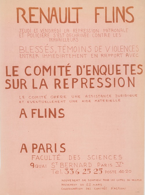 Renault Flins … Comité d’enquête sur la répression … à Flins, à Paris