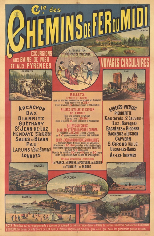 Cie des chemins de fer du Midi ; excursions aux bains de mer et aux Pyrénées
