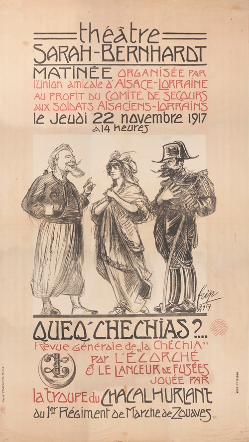 Théâtre Sarah-Bernhart, matinée organisée par l’Union amicale d’Alsace-Lorraine au profit du Comité de secours aux soldats alsaciens-lorrains