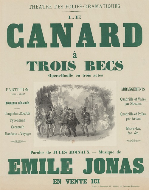 Théâtre des folies dramatiques. Le canard à trois becs, opéra Bouffe en 3 Actes