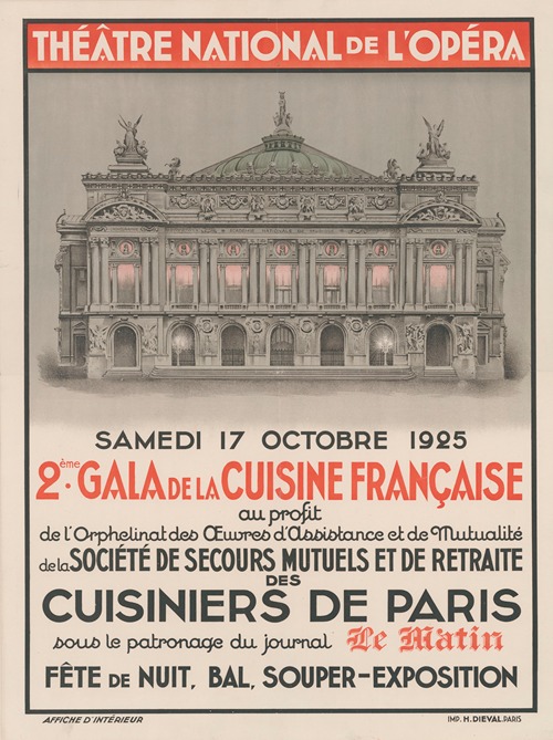 Théâtre National de l’Opéra, samedi 17 octobre 1925. 2ème gala de la cuisine française