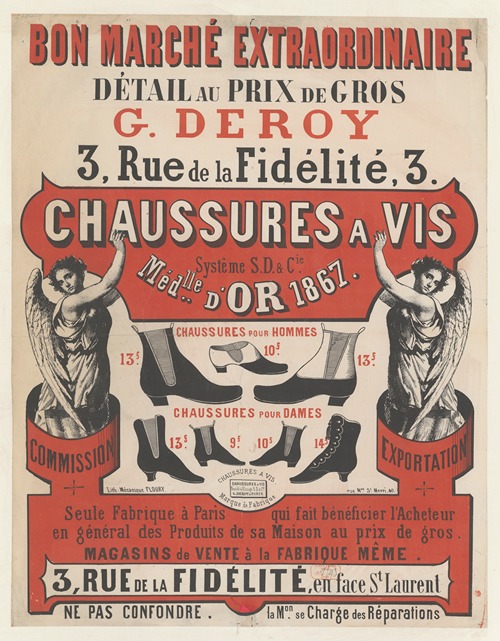 Bon marché extraordinaire… G. Deroy, 3 rue de la Fidélité, 3, chaussures à vis … seule fabrique à Paris
