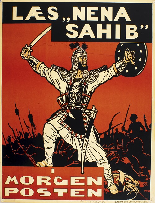 Læs ‘Nena Sahib’ i Morgenposten. L. Fehrs Lith. Officin, Christiania