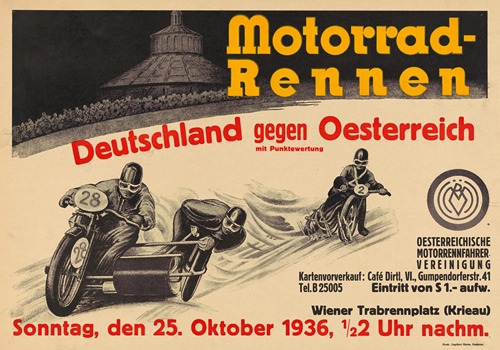 Motorradrennen ‘Deutschland gegen Österreich’, am 25. Oktober 1936 am Trabrennplatz Krieau