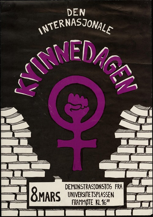 Den internasjonale kvinnedagen. 8. mars. Demonstrasjonstog fra Universitesplassen. frammøte kl. 16.30