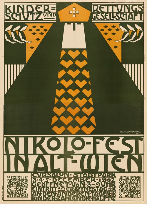 Plakat für das Nikolo-Fest in Alt-Wien, Kinder-Schutz-und Rettungsgesellschaft vom 3.-5. Dezember 1902
