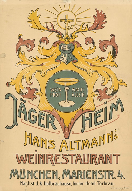 Jägerheim. Hans Altmann’s Weinrestaurant. München, Marienstraße