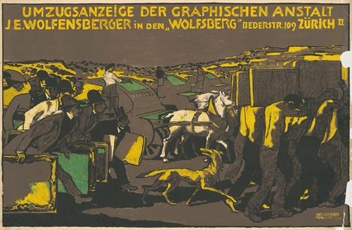 Umzugsanzeige der Graphischen Anstalt J.E. Wolfensberger in den Wolfsberg Zürich