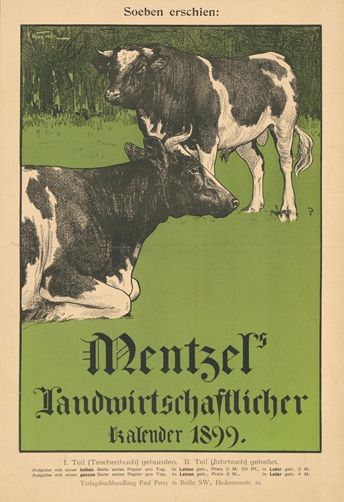 Soeben erschien; Mentzel’s Landwirtschaftlicher Kalender 1899