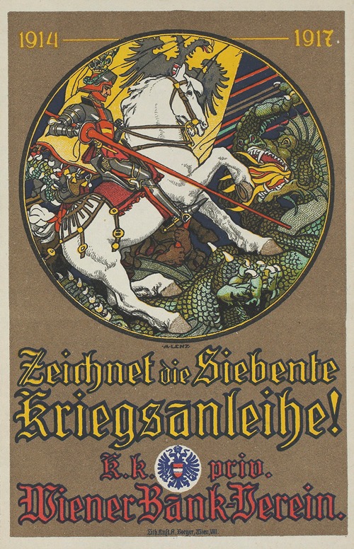 Werbe-Blatt des Wr. Bankvereins für die 8. Kriegsanleihe (der hl. Georg im Kampf mit dem Drachen)