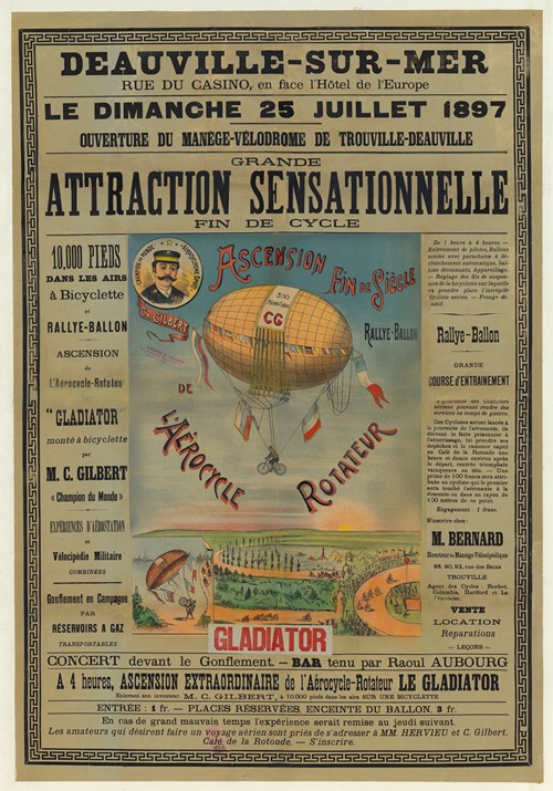 Deauville-sur-Mer… Attraction sensationnelle, ascension fin de siècle, rallye-ballon. L’aérocycle rotateur Gladiator