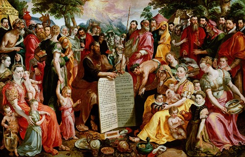 Moses Showing the Tablets of the Law to the Israelites with Portraits of Members of the Panhuys Family, their Relatives and Friends (1574 - 1575)