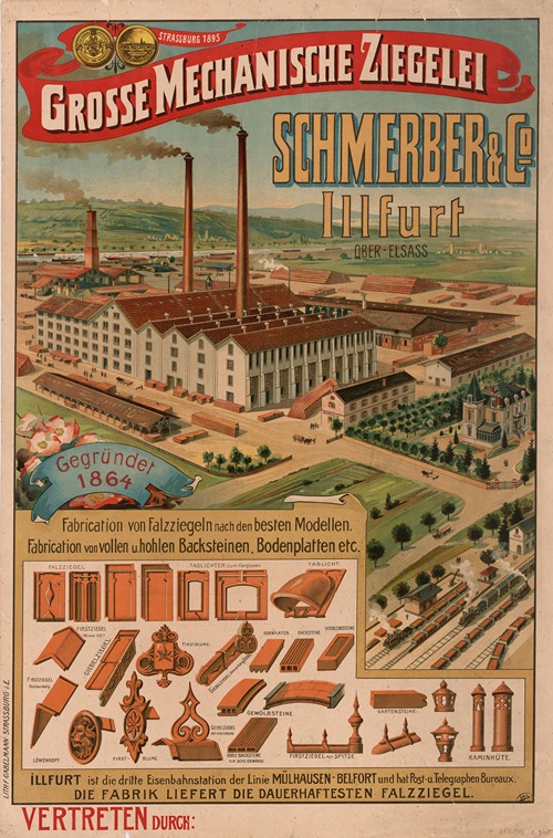 Grosse Mechanische Ziegelei Schmerber & Co Illfurth Ober-Elsass