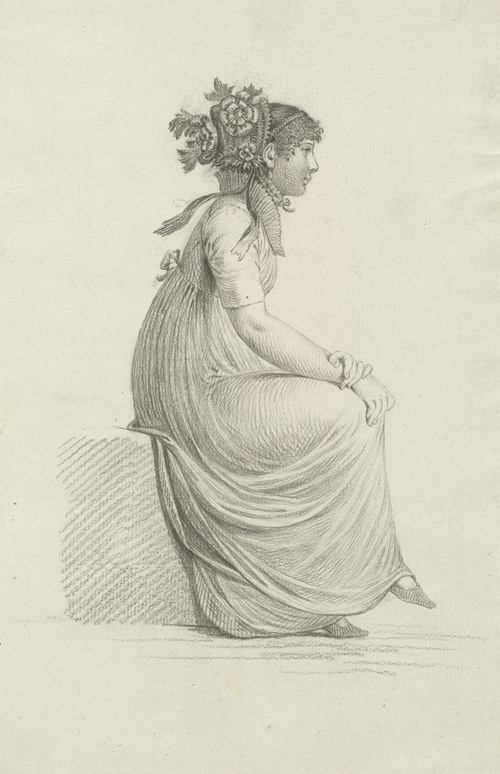 A Seated Young Woman Wearing a Fashionable Hat