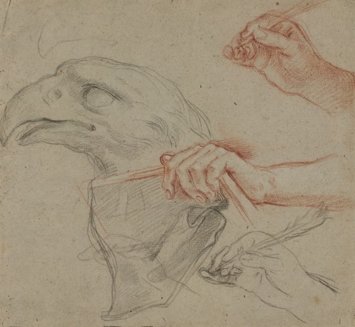 Study for an eagle’s head, three studies for a hand with a quill_and one study for a hand holding a book