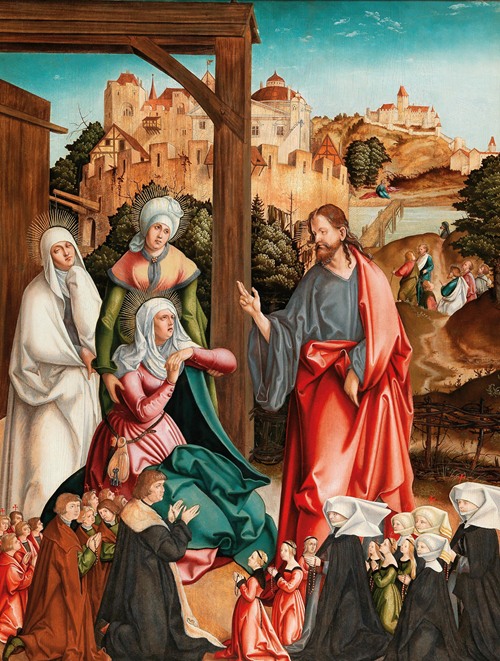 Christ taking leave of his Mother, with a donor family kneeling in the foreground