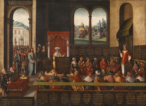Jesus vor dem Hohen Priester und Pilatus