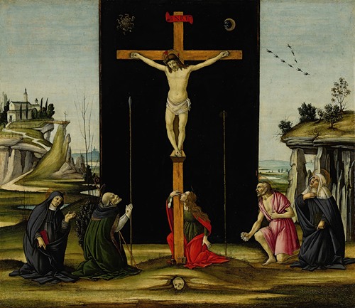 Christ on the Cross adored by Saints Monica, Augustine, Mary Magdalen, Jerome and Bridget of Sweden