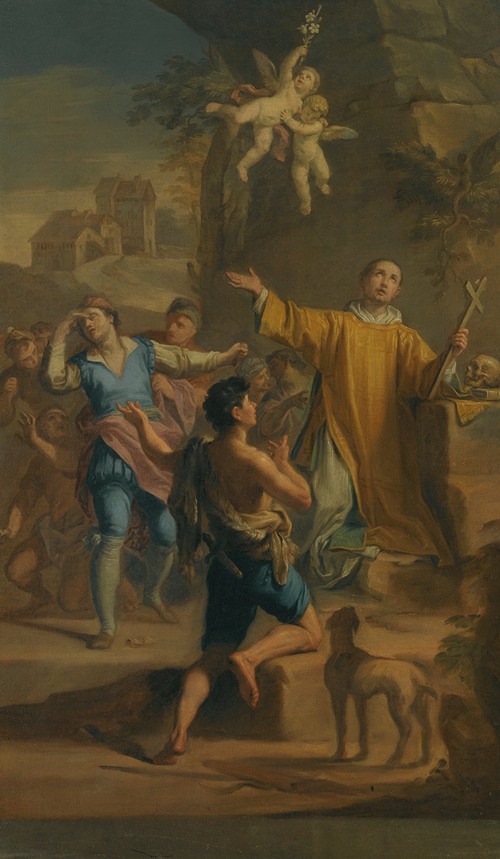 An Outdoor Scene With A Saint In Ecstatic Rapture, Surrounded By Devotees