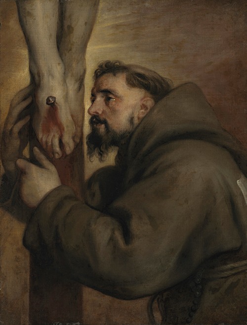 Saint Francis of Assisi at the foot of the Cross