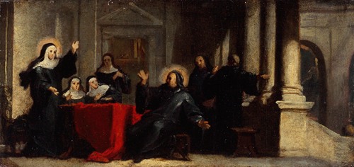 Sainte Scolastique obtenant du ciel une pluie accompagnée de tonnerre pour empêcher saint Benoît de la quitter
