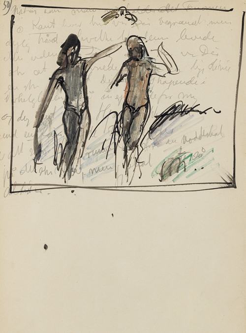Studie af to stående figurer, næsten identiske med figurer i kunstnerens maleri ‘Elskov_opus I’ 1915