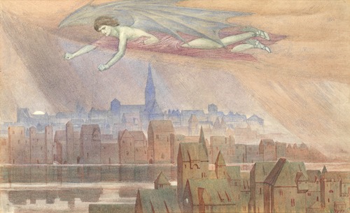 Lucifer flying over the city