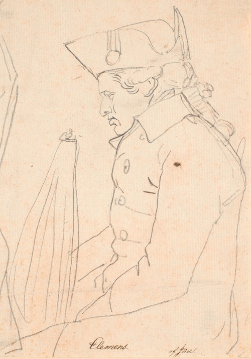 Portræt af kobberstikkeren J.F.Clemens. Trekvartfigur siddende i profil mog venstre