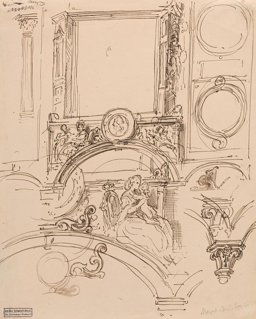 Architectural Details for a Wall Decoration with Empress Maria Theresia Embracing the Young Wolfgang Amadeus Mozart
