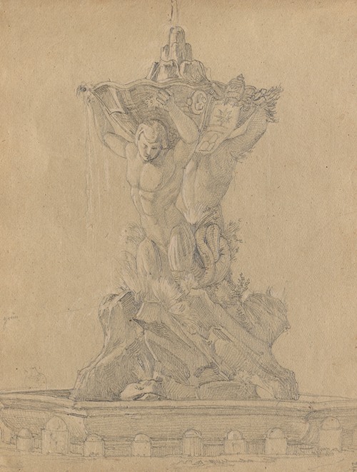 Album with Views of Rome and Surroundings, Landscape Studies, page 21a: Roman Fountian